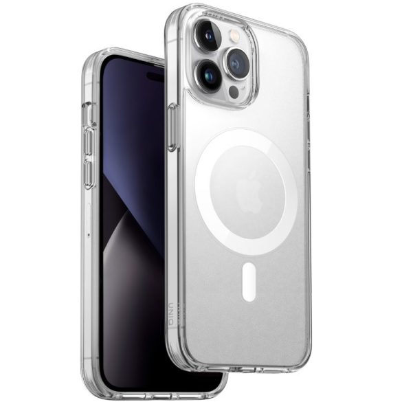 Apple iPhone 14 Pro, Szilikon keret + műanyag hátlap, közepesen ütésálló, légpárnás sarok, Magsafe töltővel kompatibilis, Uniq Lifepro Xtreme, átlátszó