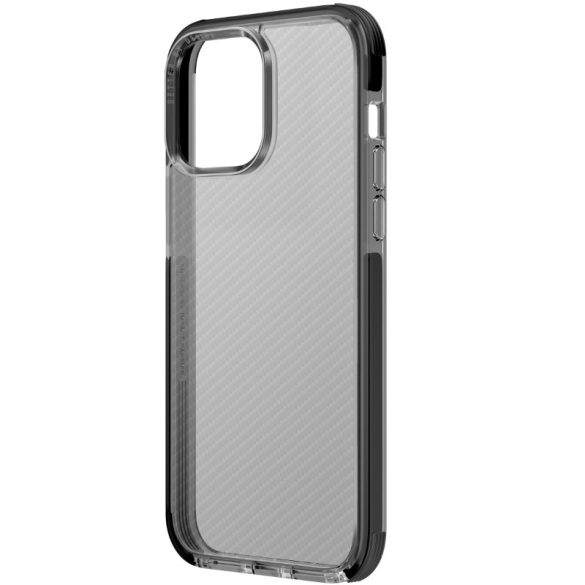 Apple iPhone 14 Pro, Szilikon keret + műanyag hátlap, közepesen ütésálló, légpárnás sarok, karbon minta, Uniq Combat Aramid, fekete