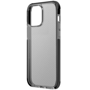 Apple iPhone 14 Pro Max, Szilikon keret + műanyag hátlap, közepesen ütésálló, légpárnás sarok, karbon minta, Uniq Combat Aramid, fekete
