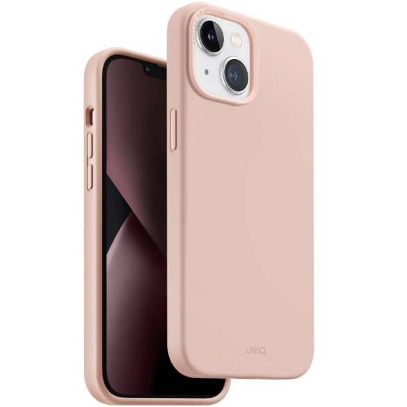 Apple iPhone 14 Plus, Szilikon tok, közepesen ütésálló, cserélhető hátsó kamera keret, Uniq Lino, rózsaszín