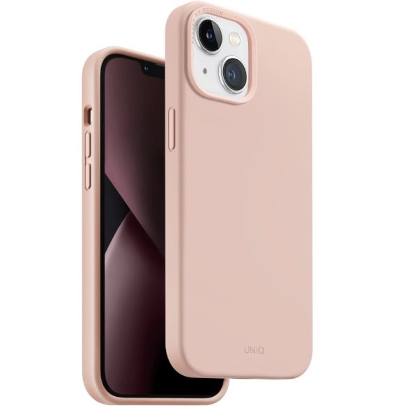 Apple iPhone 14 Plus, Szilikon tok, közepesen ütésálló, cserélhető hátsó kamera keret, Magsafe töltővel kompatibilis, Uniq Lino Hue, rózsaszín