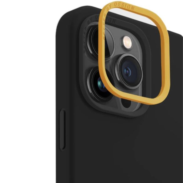 Apple iPhone 14 Pro Max, Szilikon tok, közepesen ütésálló, cserélhető hátsó kamera keret, Magsafe töltővel kompatibilis, Uniq Lino Hue, fekete