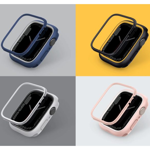 Apple Watch 1-6, SE (40 mm) / Watch 7-8 (41 mm), Műanyag + szilikon védőkeret, szíj nélkül, közepesen ütésálló, 2 db cserélhető kerettel, Uniq Moduo, fekete