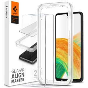 Samsung Galaxy A23 4G / A23 5G SM-A235F / A236U, Kijelzővédő fólia, ütésálló fólia (az íves részre is!), Tempered Glass (edzett üveg), Full Cover, Spigen Glastr Alignmaster, clear - 2 db /csomag