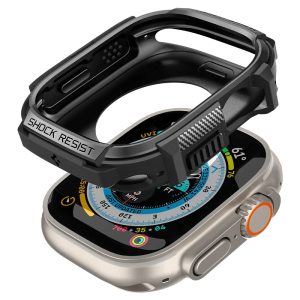 Apple Watch Ultra (49 mm), Szilikon védőkeret, ütésálló, szíj nélkül, Spigen Rugged Armor, fekete