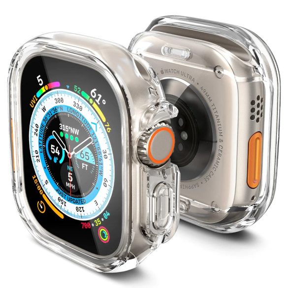 Apple Watch Ultra (49 mm), Szilikon védőkeret, ütésálló, szíj nélkül, Spigen Ultra Hybrid, átlátszó