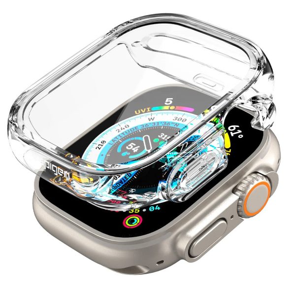 Apple Watch Ultra (49 mm), Szilikon védőkeret, ütésálló, szíj nélkül, Spigen Ultra Hybrid, átlátszó