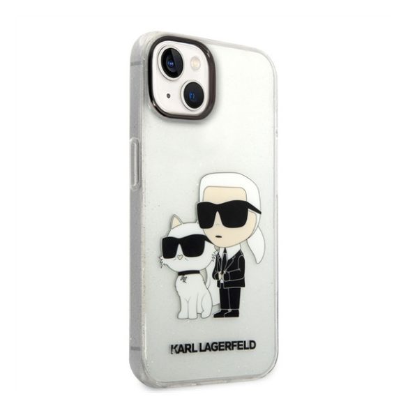 Karl Lagerfeld Liquid Glitter Karl and Choupette NFT hátlap tok Apple iPhone 14 Plus, átlátszó