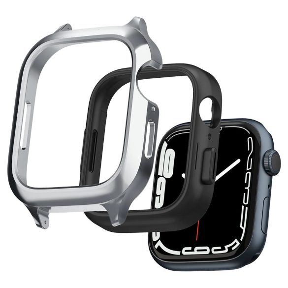 Apple Watch 7-8 (45mm), Alumínium védőkeret, acél szíjjal, milánói stílus, Spigen Metal Fit Pro, ezüst