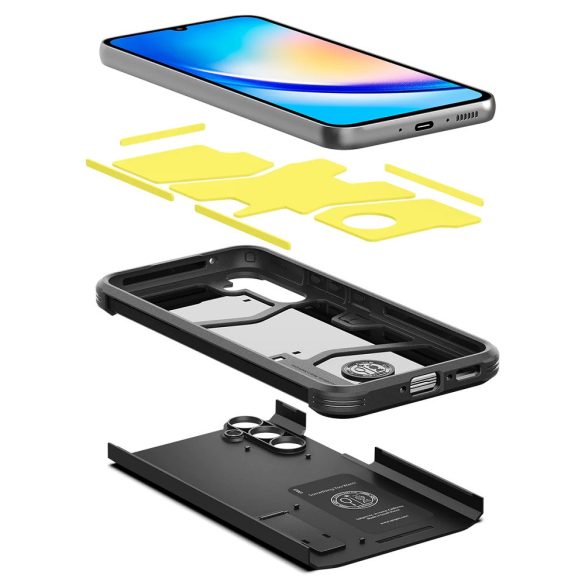 Samsung Galaxy A34 5G SM-A346B, Szilikon tok + műanyag hátlap, kitámasztóval, Spigen Tough Armor, fekete