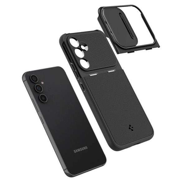 Samsung Galaxy A54 5G SM-A546B, Szilikon tok, közepesen ütésálló, kamera védelem, Spigen Optik Armor, fekete