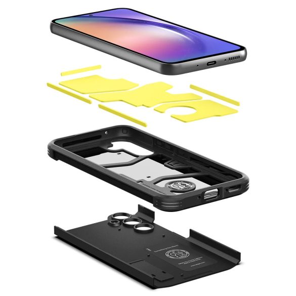 Samsung Galaxy A54 5G SM-A546B, Szilikon tok + műanyag hátlap, kitámasztóval, Spigen Tough Armor, fekete