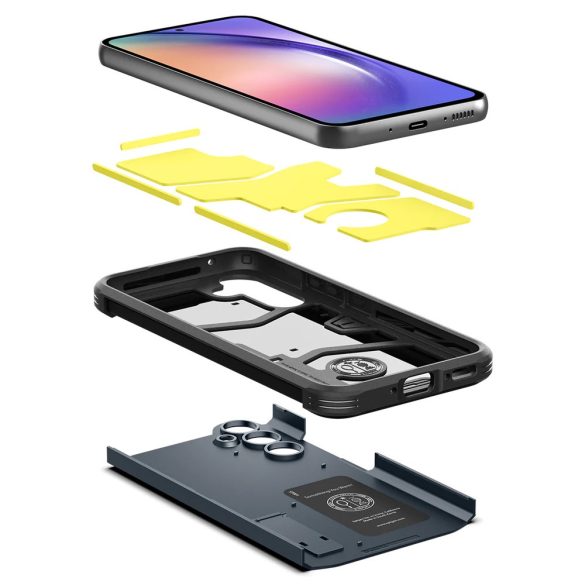 Samsung Galaxy A54 5G SM-A546B, Szilikon tok + műanyag hátlap, kitámasztóval, Spigen Tough Armor, sötétkék
