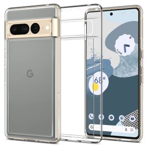 Google Pixel 7 Pro, Műanyag hátlap védőtok + szilikon keret, Spigen Ultra Hybrid, átlátszó