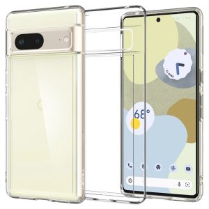 Google Pixel 7, Műanyag hátlap védőtok + szilikon keret, Spigen Ultra Hybrid, átlátszó