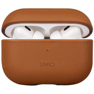 Bluetooth fülhallgató töltőtok tartó, Bőr, vezeték nélküli töltés támogatás, Apple AirPods Pro 2 kompatibilis, Uniq Terra, barna