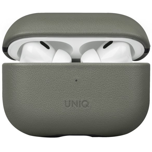 Bluetooth fülhallgató töltőtok tartó, Bőr, vezeték nélküli töltés támogatás, Apple AirPods Pro 2 kompatibilis, Uniq Terra, zöld