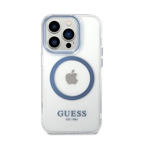 Guess Metal Outline Magsafe Apple iPhone 14 Pro hátlap tok, kék