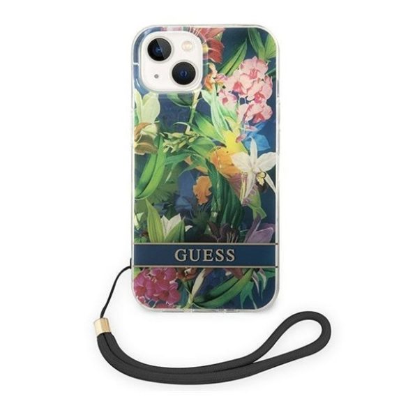 Guess Flower Strap Apple iPhone 14 Plus hátlap tok, kék