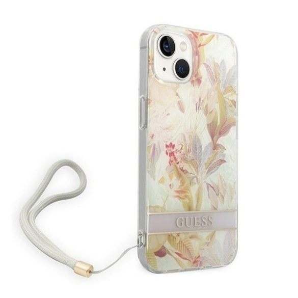 Guess Flower Strap Apple iPhone 14 Plus hátlap tok, lila