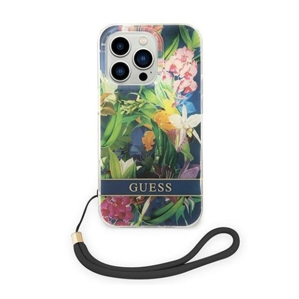 Guess Flower Strap Apple iPhone 14 Pro Max hátlap tok, kék