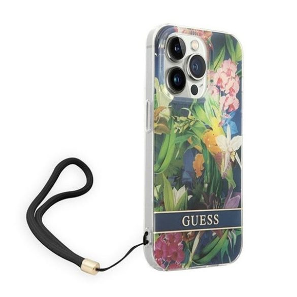 Guess Flower Strap Apple iPhone 14 Pro Max hátlap tok, kék