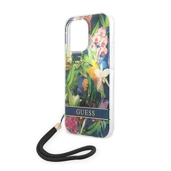 Guess Flower Strap Apple iPhone 14 Pro Max hátlap tok, kék