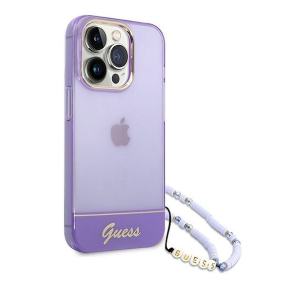 Guess Translucent Pearl Strap Apple iPhone 14 Pro hátlap tok , lila