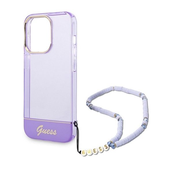 Guess Translucent Pearl Strap Apple iPhone 14 Pro hátlap tok , lila