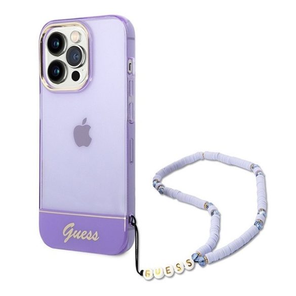 Guess Translucent Pearl Strap Apple iPhone 14 Pro hátlap tok , lila