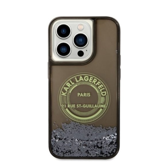 Karl Lagerfeld Liquid Glitter RSG Apple iPhone 14 Pro hátlap tok, fekete