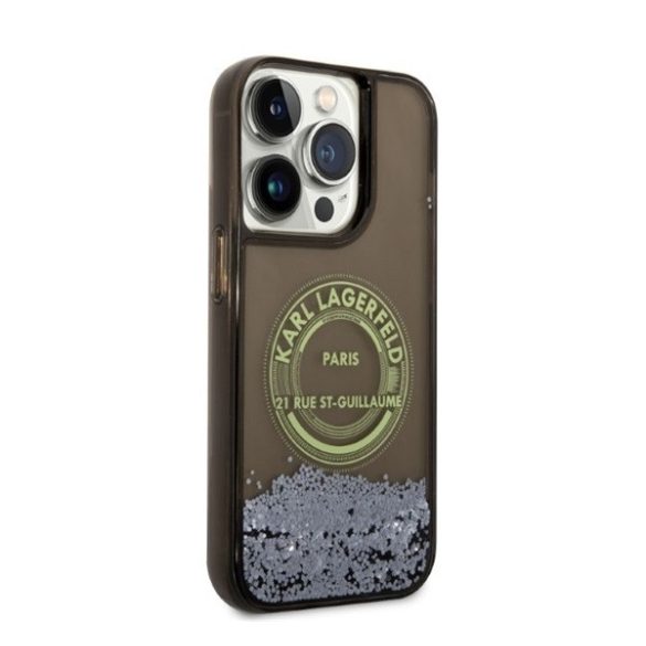 Karl Lagerfeld Liquid Glitter RSG Apple iPhone 14 Pro hátlap tok, fekete