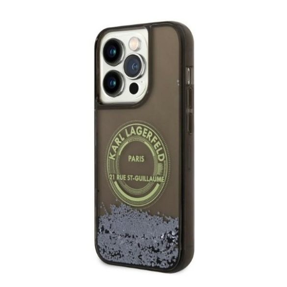 Karl Lagerfeld Liquid Glitter RSG Apple iPhone 14 Pro hátlap tok, fekete