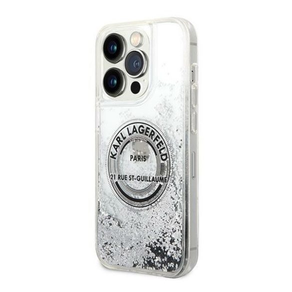 Karl Lagerfeld Liquid Glitter RSG Apple iPhone 14 Pro hátlap tok, ezüst