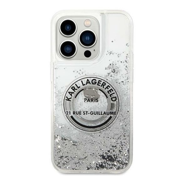 Karl Lagerfeld Liquid Glitter RSG Apple iPhone 14 Pro hátlap tok, ezüst