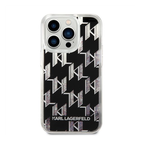 Karl Lagerfeld Liquid Glitter Monogram Apple iPhone 14 Pro hátlap tok, fekete