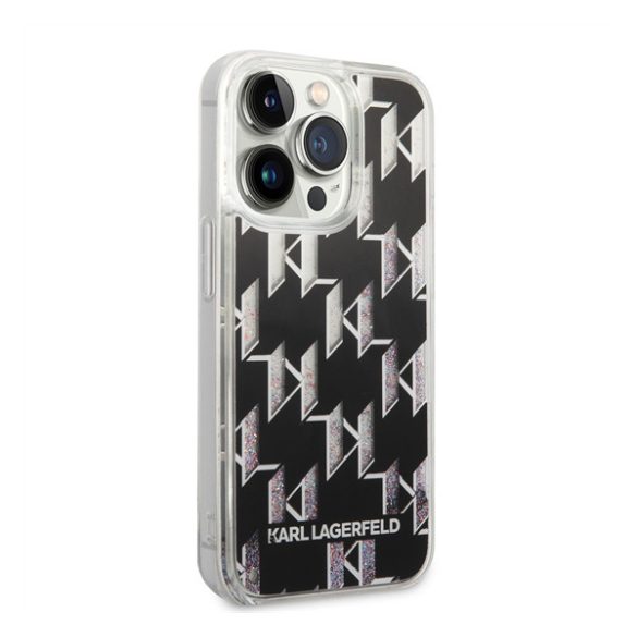 Karl Lagerfeld Liquid Glitter Monogram Apple iPhone 14 Pro hátlap tok, fekete