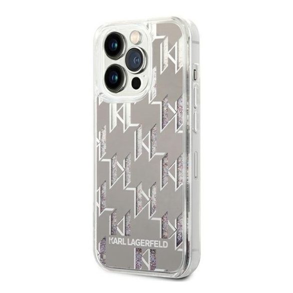 Karl Lagerfeld Liquid Glitter Monogram Apple iPhone 14 Pro hátlap tok, ezüst