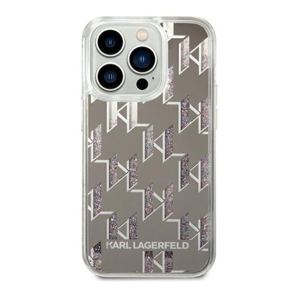 Karl Lagerfeld Liquid Glitter Monogram Apple iPhone 14 Pro hátlap tok, ezüst