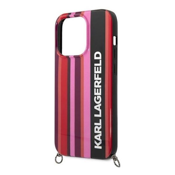 Karl Lagerfeld Color Stripes Strap Apple iPhone 14 Pro hátlap tok, rózsaszín