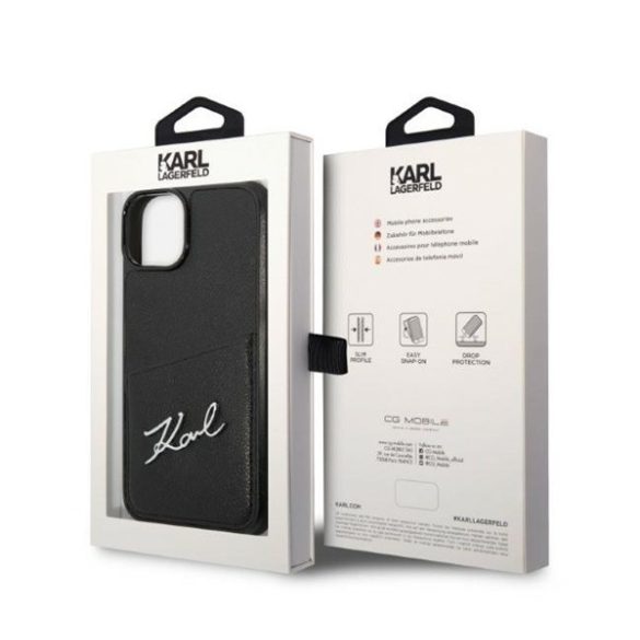 Karl Lagerfeld Signature Logo Cardslot Apple iPhone 14 Plus hátlap tok, fekete