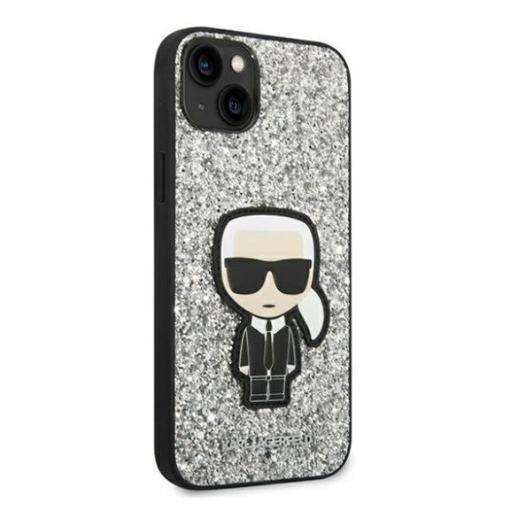 Karl Lagerfeld Glitter Flakes Ikonik Apple iPhone 14 Plus hátlap tok, ezüst