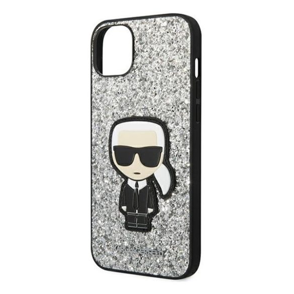 Karl Lagerfeld Glitter Flakes Ikonik Apple iPhone 14 Plus hátlap tok, ezüst