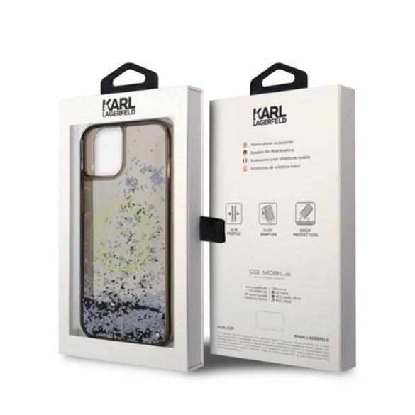 Karl Lagerfeld Liquid Glitter RSG Apple iPhone 14 Plus hátlap tok, fekete