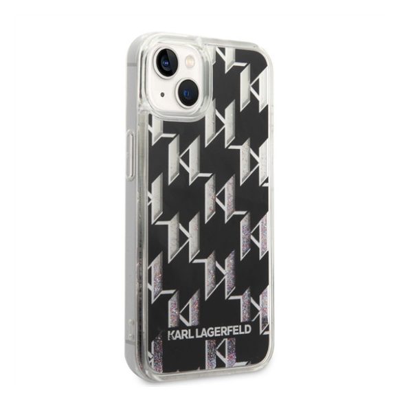 Karl Lagerfeld Liquid Glitter Monogram Apple iPhone 14 Plus hátlap tok, fekete