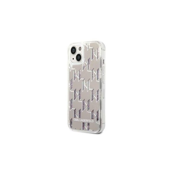Karl Lagerfeld Liquid Glitter Monogram Apple iPhone 14 Plus hátlap tok, ezüst