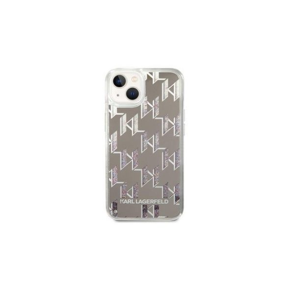 Karl Lagerfeld Liquid Glitter Monogram Apple iPhone 14 Plus hátlap tok, ezüst