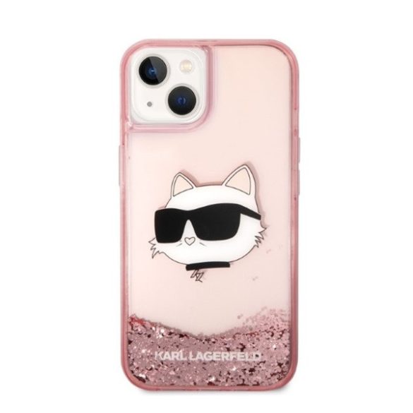 Karl Lagerfeld Glitter Choupette Head Apple iPhone 14 Plus hátlap tok, rózsaszín