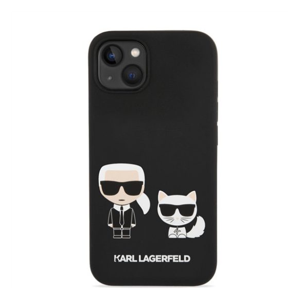 Karl Lagerfeld Liquid Silicone Karl & Choupette Apple iPhone 14 Magsafe hátlap tok, fekete