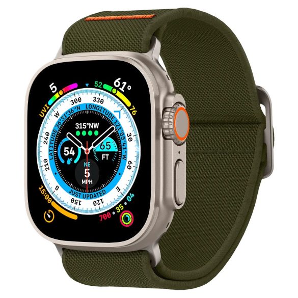 Apple Watch 4-6, SE (42 / 44mm), Watch 7-9 (45mm), Watch Ultra (49mm), szövet pótszíj, Spigen Lite Fit Ultra, zöld